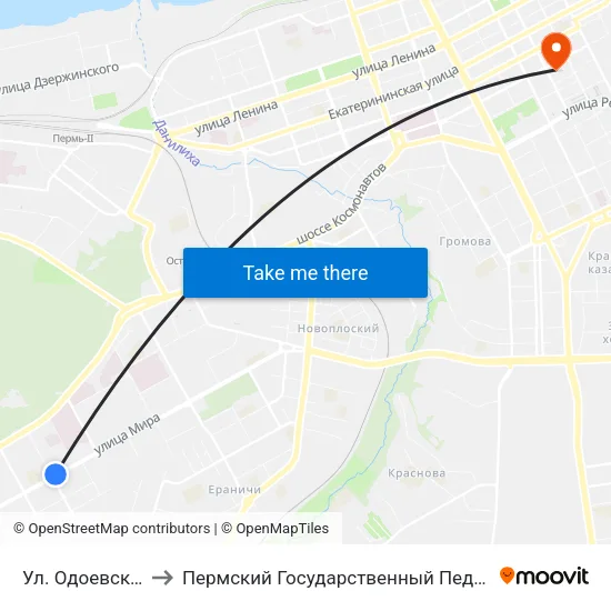 Ул. Одоевского (Мира) to Пермский Государственный Педагогический Университет map