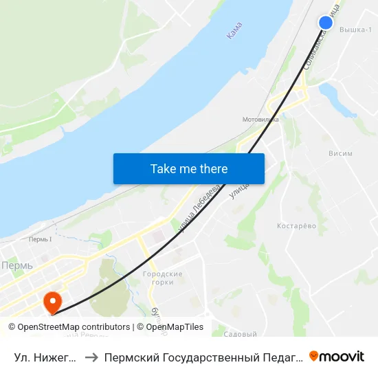 Ул. Нижегородская to Пермский Государственный Педагогический Университет map