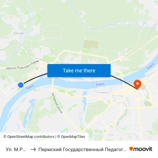 Ул. М.Рыбалко to Пермский Государственный Педагогический Университет map