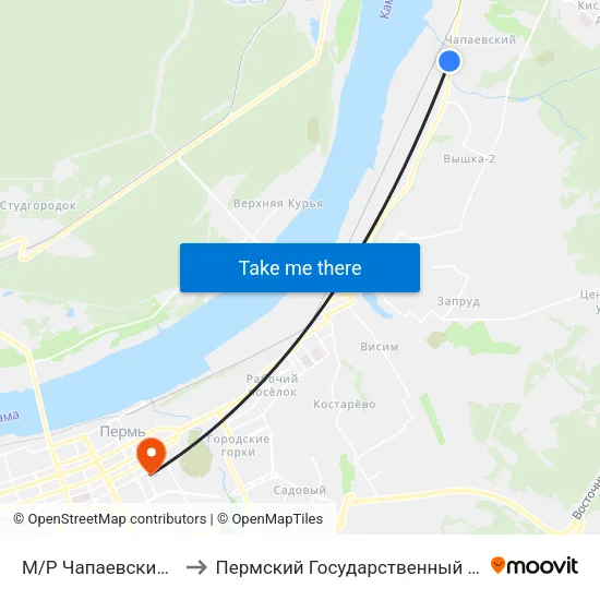 М/Р Чапаевский (Ул.Соликамска) to Пермский Государственный Педагогический Университет map