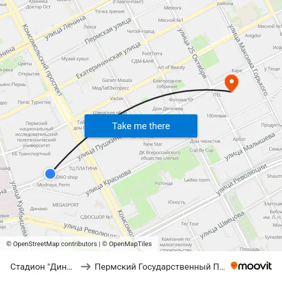 Стадион "Динамо" (Пушкина) to Пермский Государственный Педагогический Университет map
