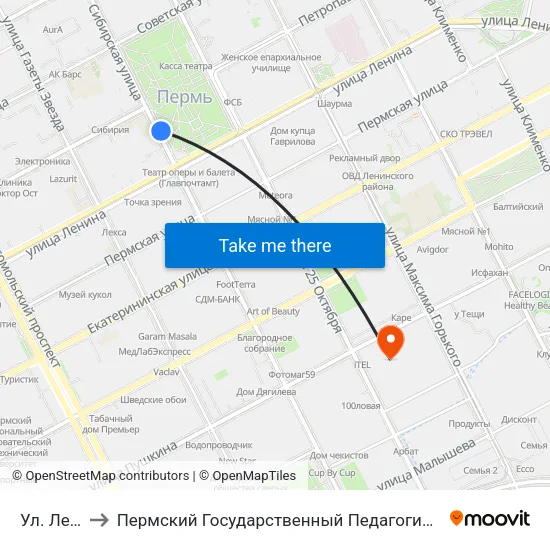 Ул. Ленина to Пермский Государственный Педагогический Университет map