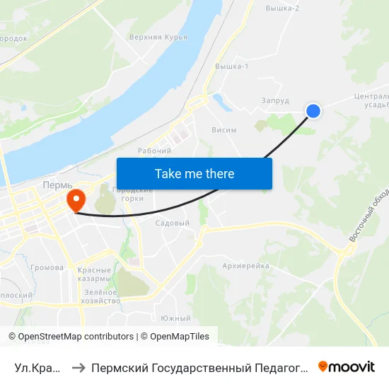 Ул.Кравченко to Пермский Государственный Педагогический Университет map