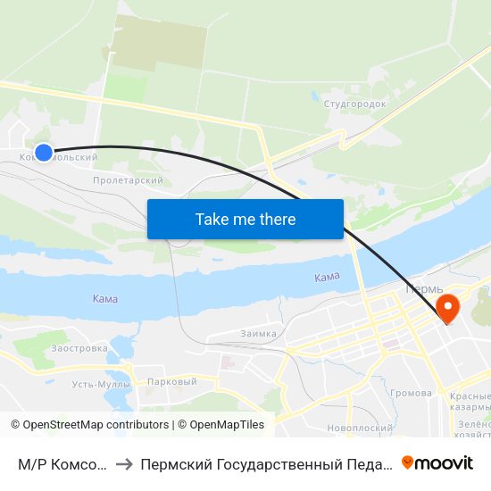 М/Р Комсомольский to Пермский Государственный Педагогический Университет map