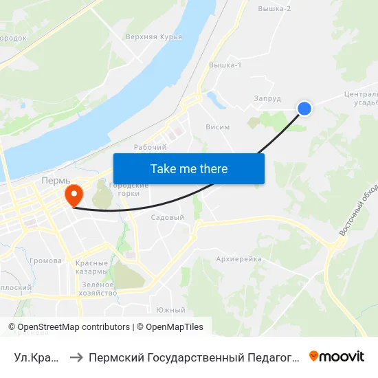 Ул.Кравченко to Пермский Государственный Педагогический Университет map
