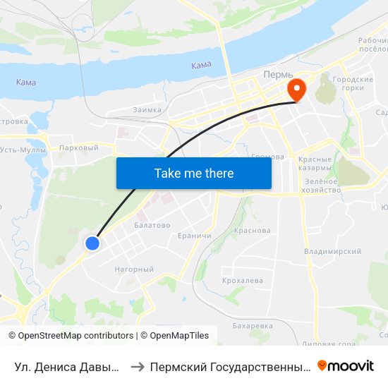 Ул. Дениса Давыдова (Ш.Космонавтов) to Пермский Государственный Педагогический Университет map