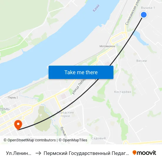 Ул.Ленинградская to Пермский Государственный Педагогический Университет map