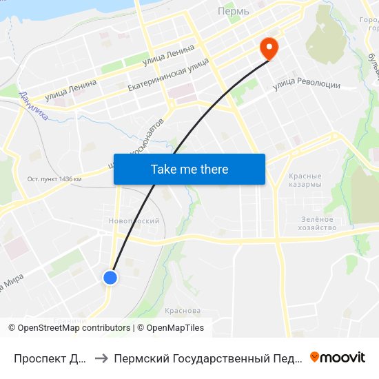 Проспект Декабристов to Пермский Государственный Педагогический Университет map