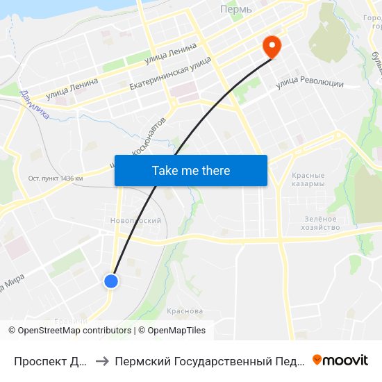 Проспект Декабристов to Пермский Государственный Педагогический Университет map