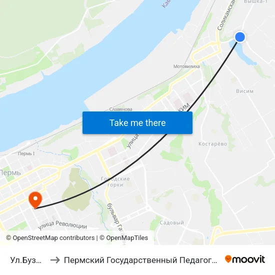 Ул.Бузинская to Пермский Государственный Педагогический Университет map