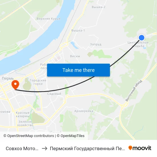 Совхоз Мотовилихинский to Пермский Государственный Педагогический Университет map