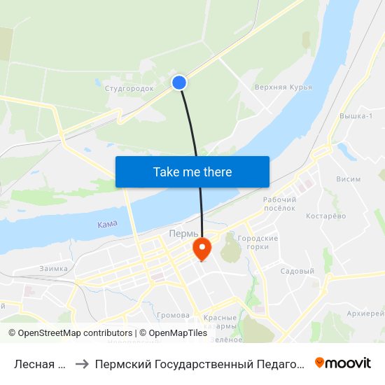 Лесная Поляна to Пермский Государственный Педагогический Университет map