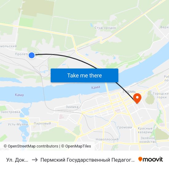 Ул. Докучаева to Пермский Государственный Педагогический Университет map