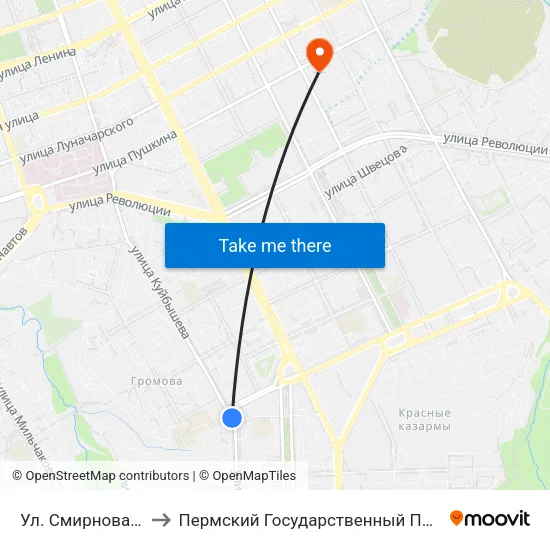 Ул. Смирнова (Куйбышева) to Пермский Государственный Педагогический Университет map
