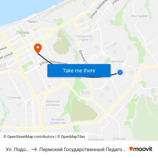 Ул. Подольская to Пермский Государственный Педагогический Университет map