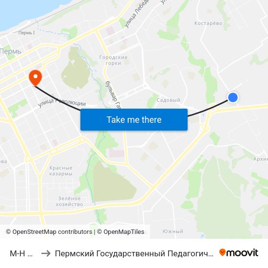 М-Н Ива-1 to Пермский Государственный Педагогический Университет map
