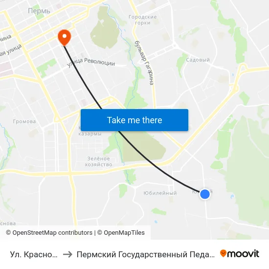 Ул. Красноуфимская to Пермский Государственный Педагогический Университет map