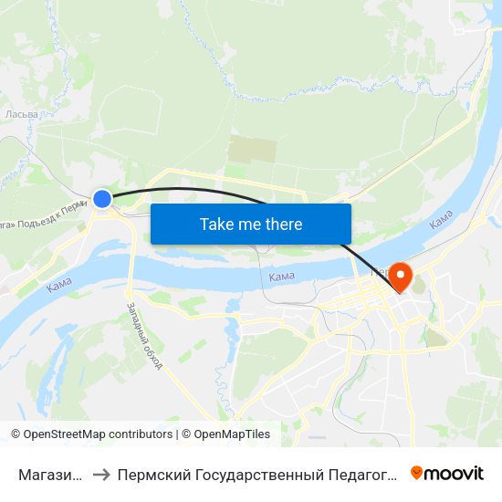 Магазин №14 to Пермский Государственный Педагогический Университет map