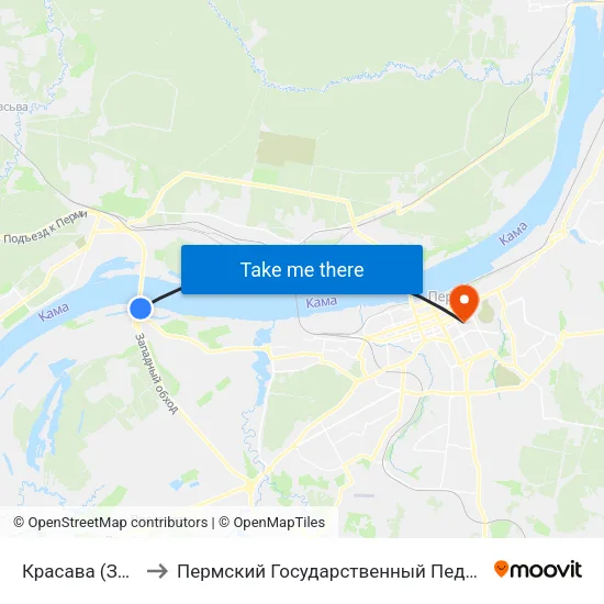 Красава (Заостровка) to Пермский Государственный Педагогический Университет map