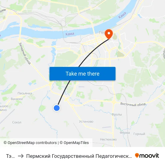 Тэц-9 to Пермский Государственный Педагогический Университет map