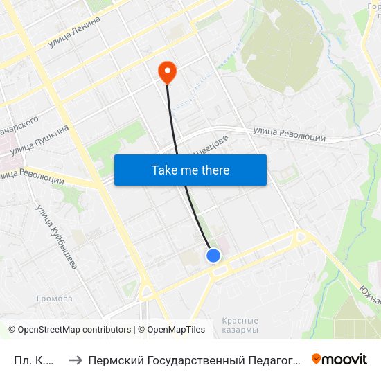 Пл. К.Маркса to Пермский Государственный Педагогический Университет map