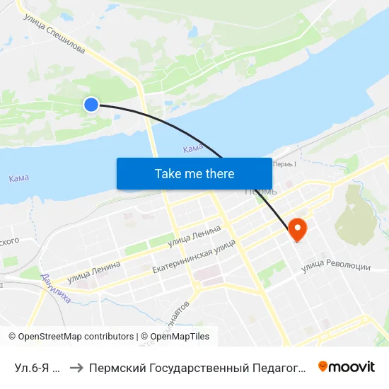 Ул.6-Я Линия to Пермский Государственный Педагогический Университет map