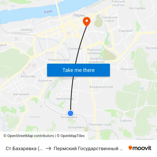 Ст.Бахаревка (Для Автобусов) to Пермский Государственный Педагогический Университет map