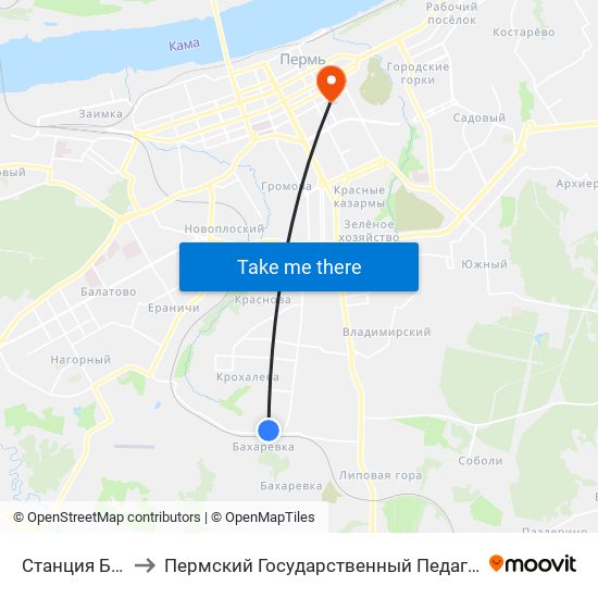 Станция Бахаревка to Пермский Государственный Педагогический Университет map
