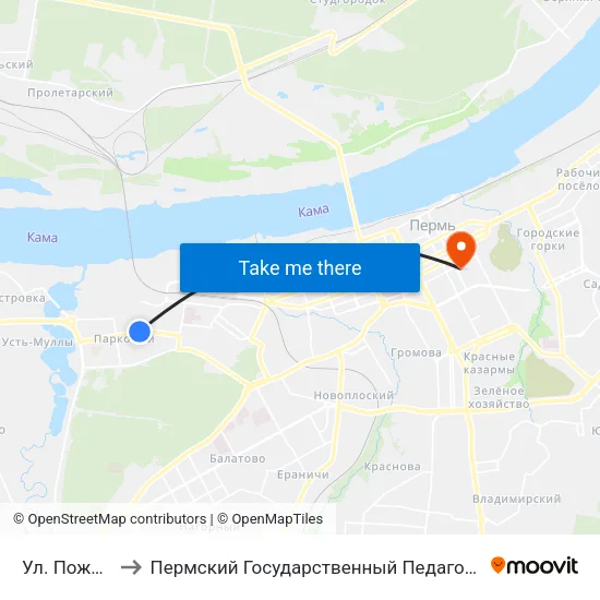 Ул. Пожарского to Пермский Государственный Педагогический Университет map