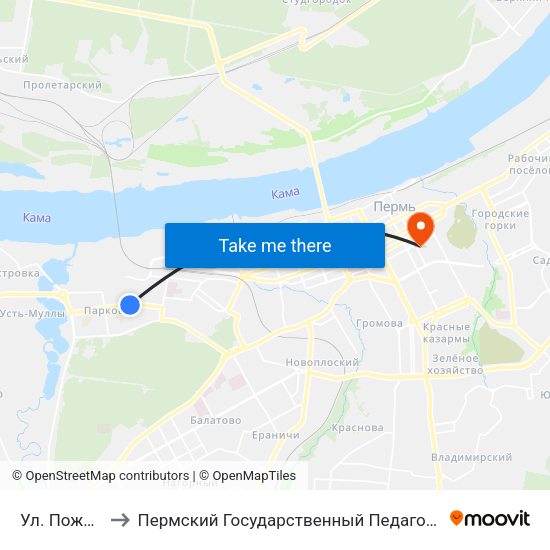 Ул. Пожарского to Пермский Государственный Педагогический Университет map