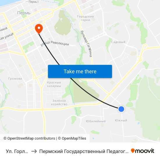 Ул. Горловская to Пермский Государственный Педагогический Университет map