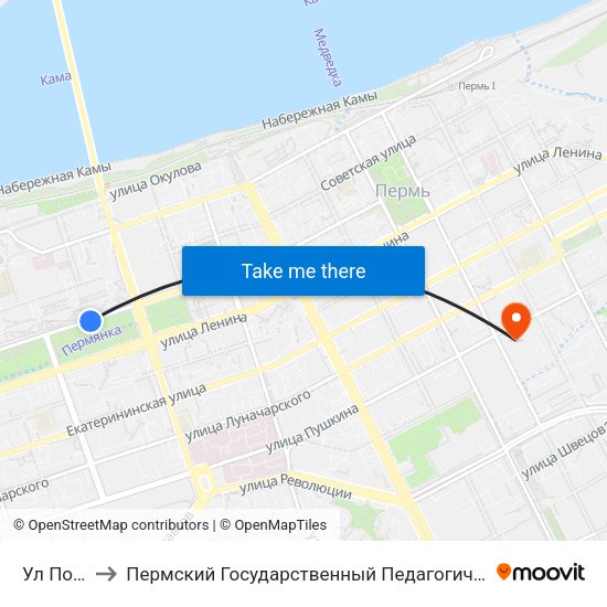 Ул Попова to Пермский Государственный Педагогический Университет map