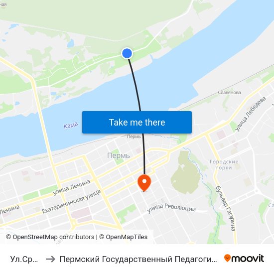 Ул.Средняя to Пермский Государственный Педагогический Университет map