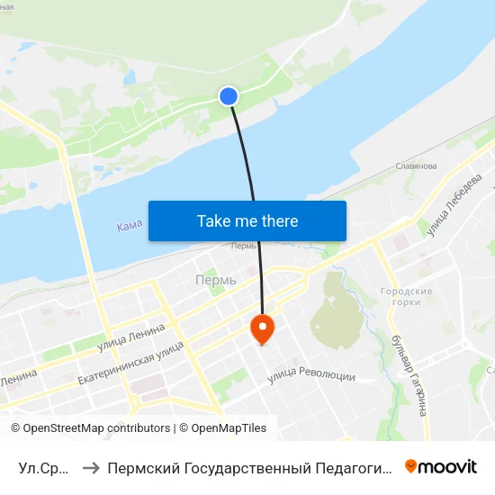 Ул.Средняя to Пермский Государственный Педагогический Университет map