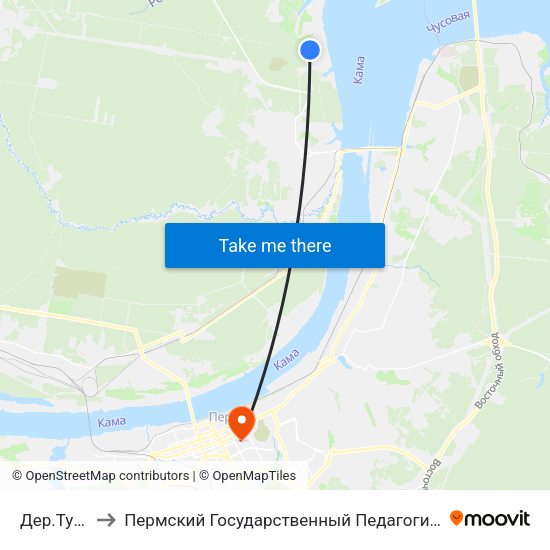 Дер.Турбино to Пермский Государственный Педагогический Университет map