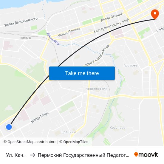 Ул. Качалова to Пермский Государственный Педагогический Университет map
