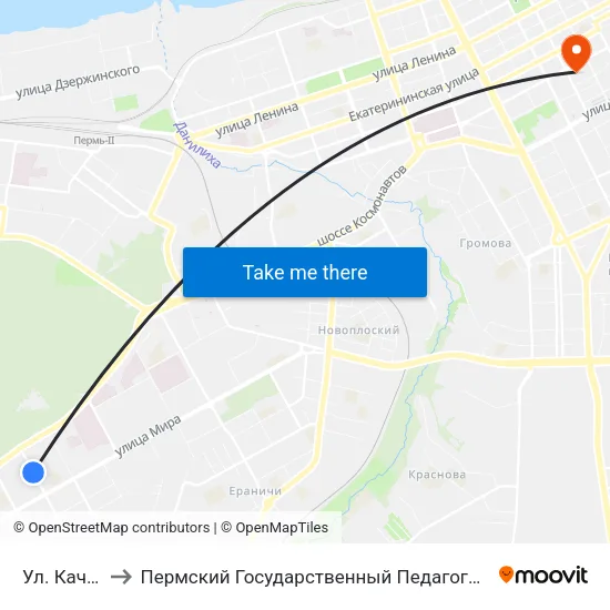 Ул. Качалова to Пермский Государственный Педагогический Университет map