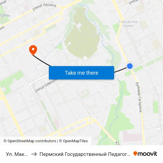 Ул. Макаренко to Пермский Государственный Педагогический Университет map
