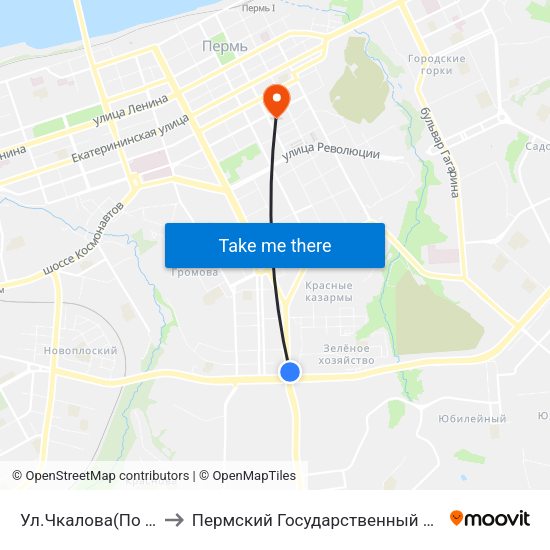 Ул.Чкалова(По Чкал.В Ст.Стах.) to Пермский Государственный Педагогический Университет map