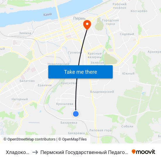 Хладокомбинат to Пермский Государственный Педагогический Университет map