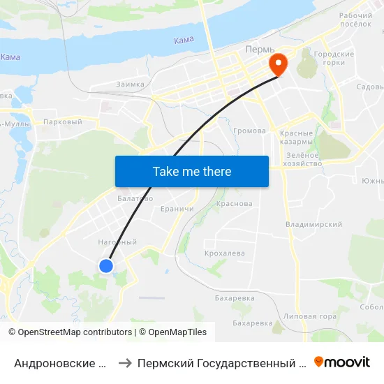 Андроновские Пруды (Нагорный) to Пермский Государственный Педагогический Университет map