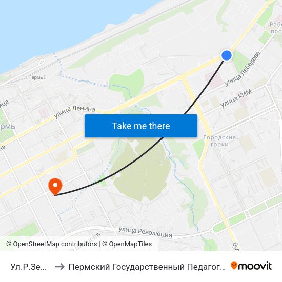 Ул.Р.Землячки to Пермский Государственный Педагогический Университет map