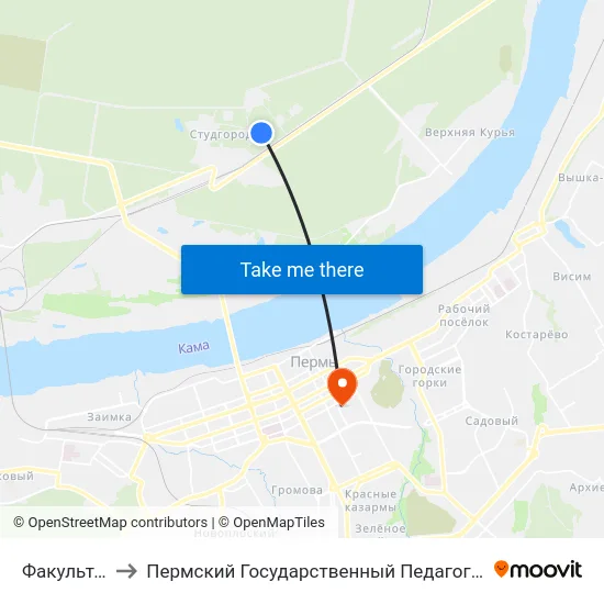 Факультетская to Пермский Государственный Педагогический Университет map