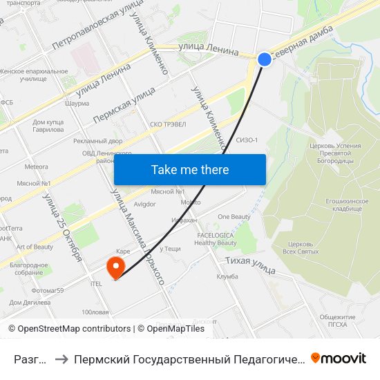 Разгуляй to Пермский Государственный Педагогический Университет map