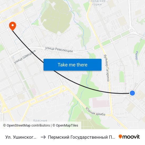 Ул. Ушинского (Минирынок) to Пермский Государственный Педагогический Университет map