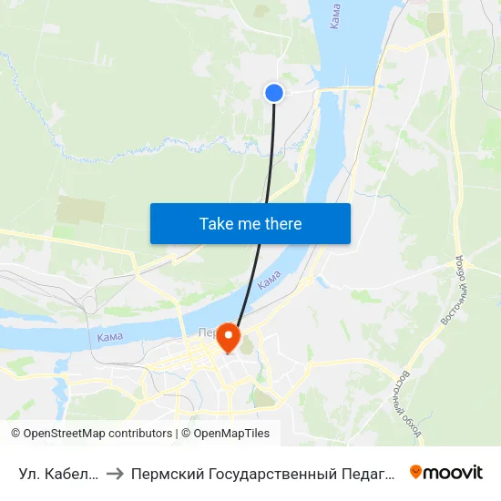 Ул. Кабельщиков to Пермский Государственный Педагогический Университет map