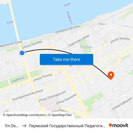 Ул.Окулова to Пермский Государственный Педагогический Университет map