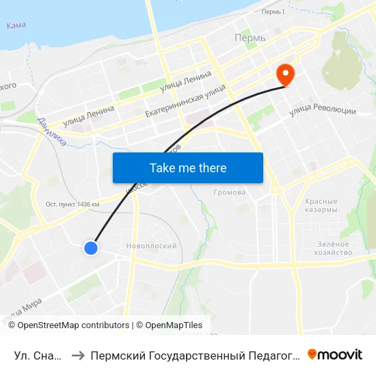 Ул. Снайперов to Пермский Государственный Педагогический Университет map