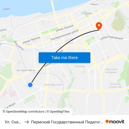 Ул. Снайперов to Пермский Государственный Педагогический Университет map