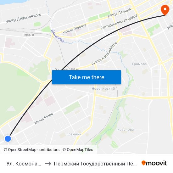 Ул. Космонавта Леонова to Пермский Государственный Педагогический Университет map